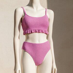 Breaking Waves 2 Piece Bikini Ruffle Trim Top Size 16 Orchid New